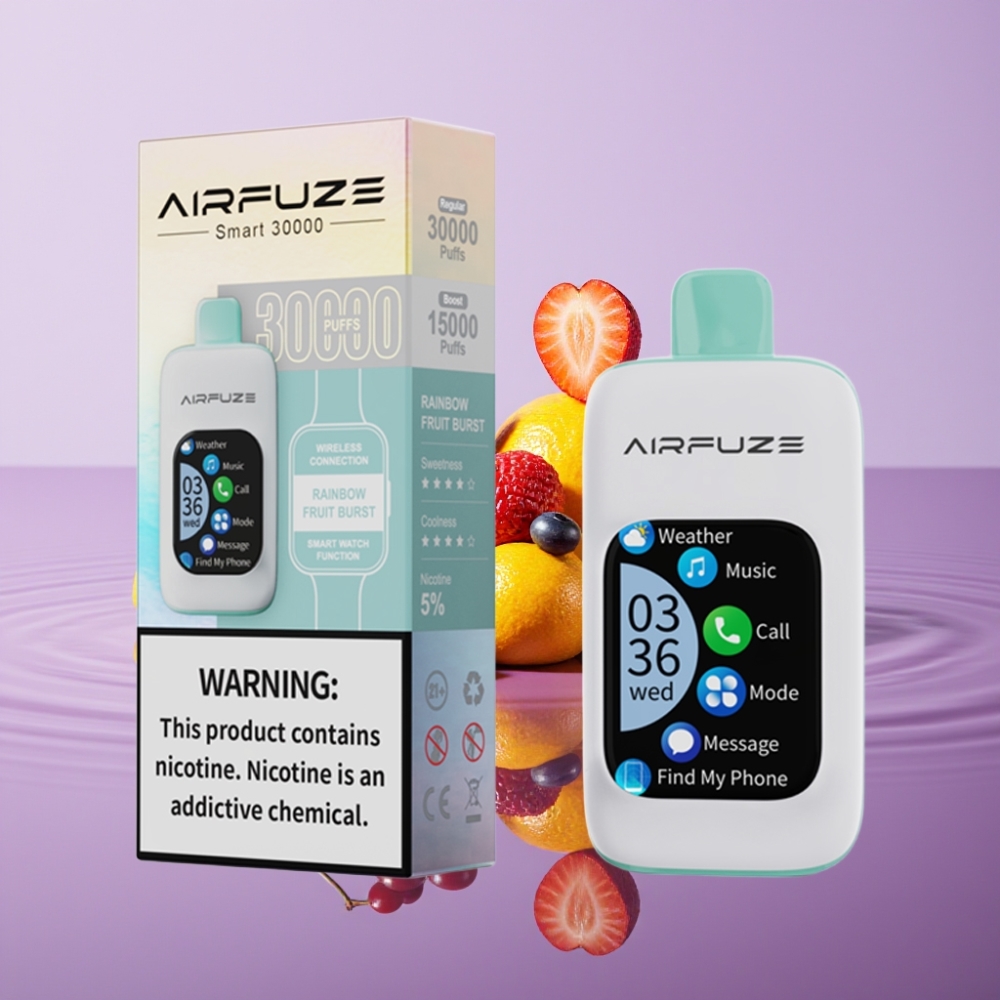 AirFuze Smart 30000 Puffs Disposable Pod - 900mAh، شاشة تعمل باللمس، نكهة فواكه قوس قزح