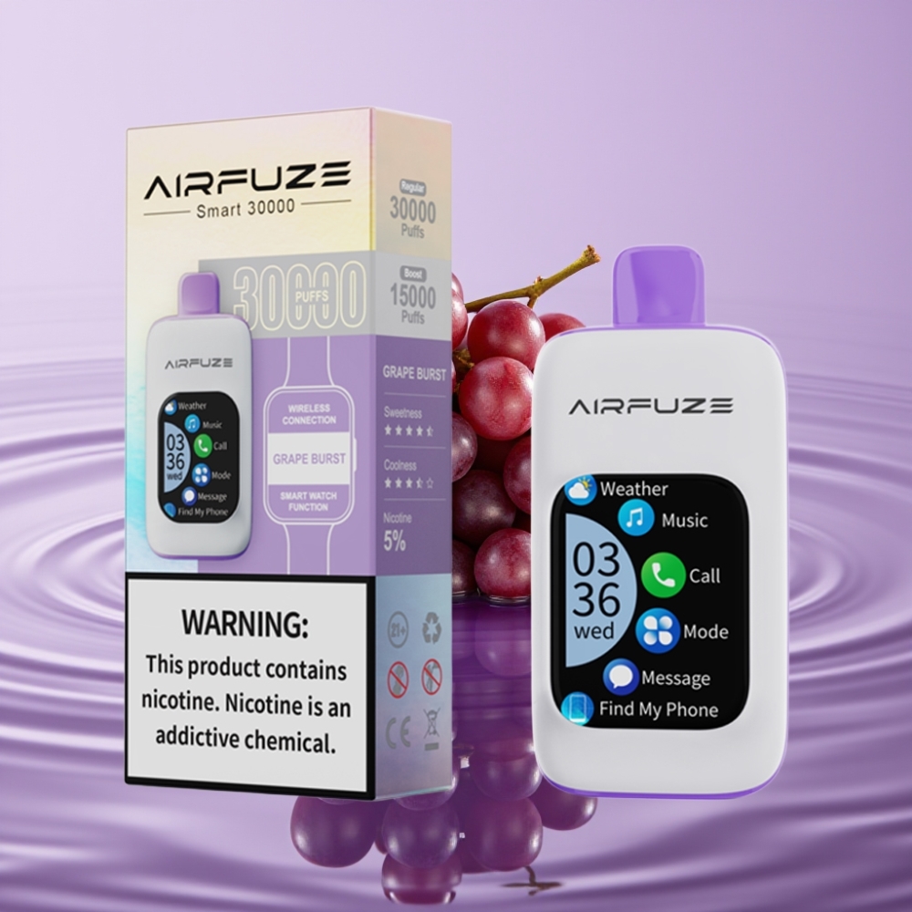 AirFuze Smart 30000 Puffs Disposable Pod عنب متفجر - شاشة لمس 201\، 900mAh، Type-C