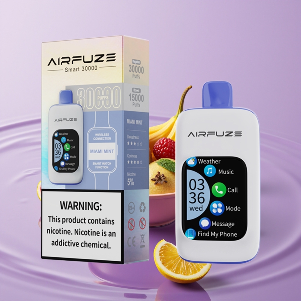 AirFuze Smart 30000 نفث Pod استهلاكي - 5 نيكوتين، شاشة لمس، 900mAh، Miami Mint