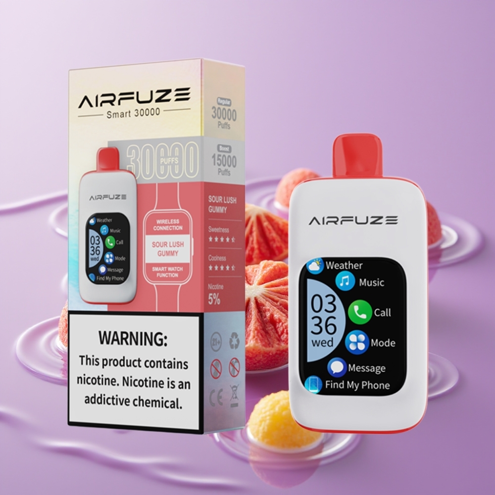 AirFuze Smart 30000 نَفثات جهاز تبخير قابل للتصريف بنكهة حلوى لوش الحامضة - شاشة تعمل باللمس 201 بوصة، 900 مللي أمبير