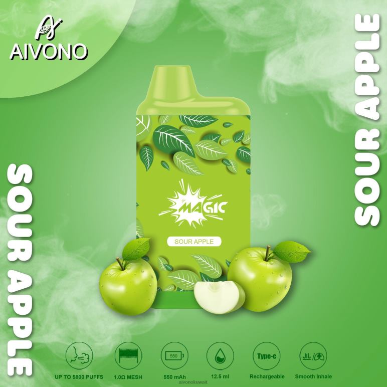 Aivono AIM MAGIC 5800 علبة سجائر بالفم التفاح الحامض - RF62V87 Aivono Vape Price