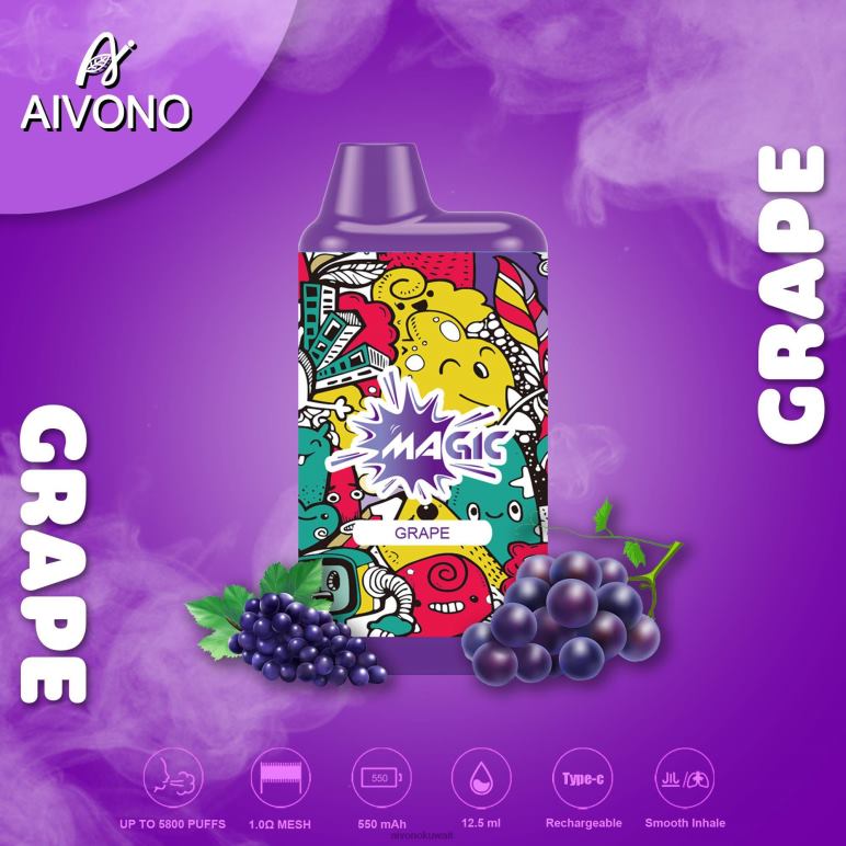 Aivono AIM MAGIC 5800 علبة سجائر بالفم العنب - RF62V92 Aivono Vape Review Reddit