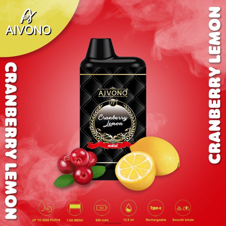 Aivono AIM MAGIC 5800 علبة سجائر بالفم ليمون التوت البري - RF62V89 Aivono Kuwait