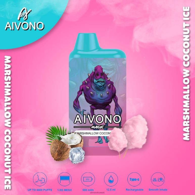 Aivono AIM MAGIC 5800 علبة سجائر بالفم مارشميلو مثلج بجوز الهند - RF62V95 Aivono Vape Price