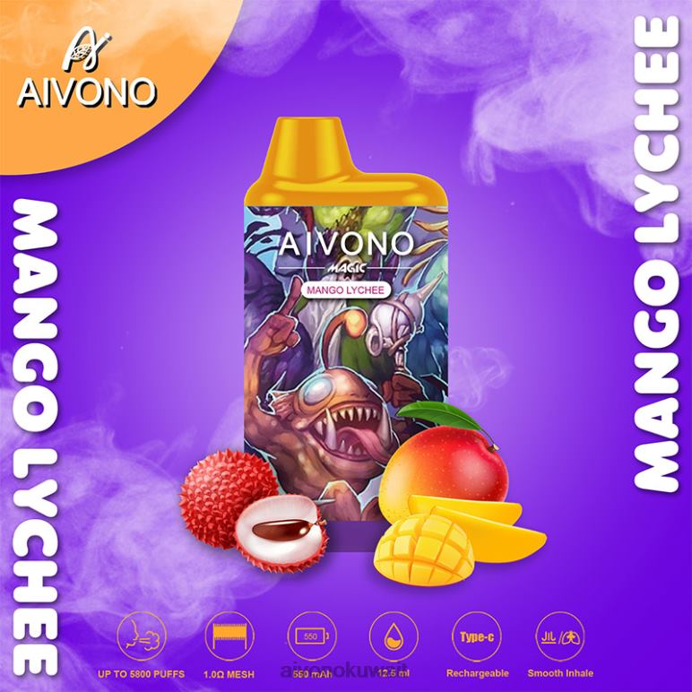 Aivono AIM MAGIC 5800 علبة سجائر بالفم مانجو ليتشي - RF62V98 Aivono Vape Review