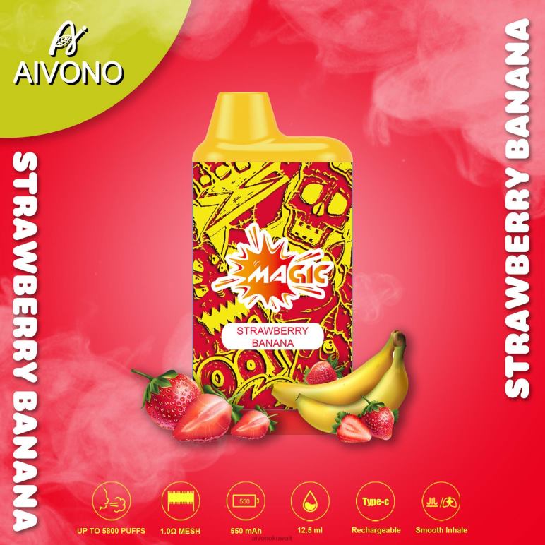 Aivono AIM MAGIC 5800 علبة سجائر بالفم موز فراولة - RF62V93 Aivono Kuwait