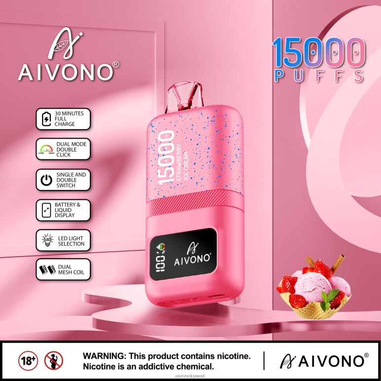 Aivono AIM magic 15000 آيس كريم الفراولة - RF62V66 Aivono Vape Review