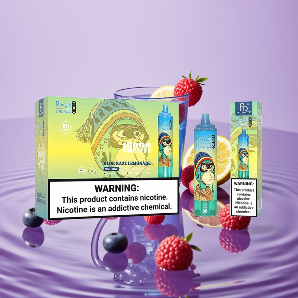 Fumot RandM Tornado 15000 Puffs عصير الليمون بالتوت الأزرق – 25مل، 850مللي أمبير، شاشة إل سي دي