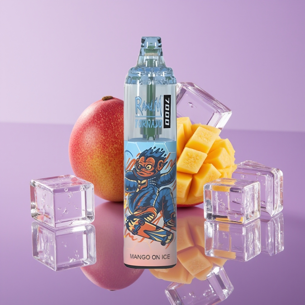 Fumot Tornado 7000 سيجارة إلكترونية ذاتية mango on ice - 7000 نفخة، 14 مل، بطارية 850 مللي أمبير، شبكة