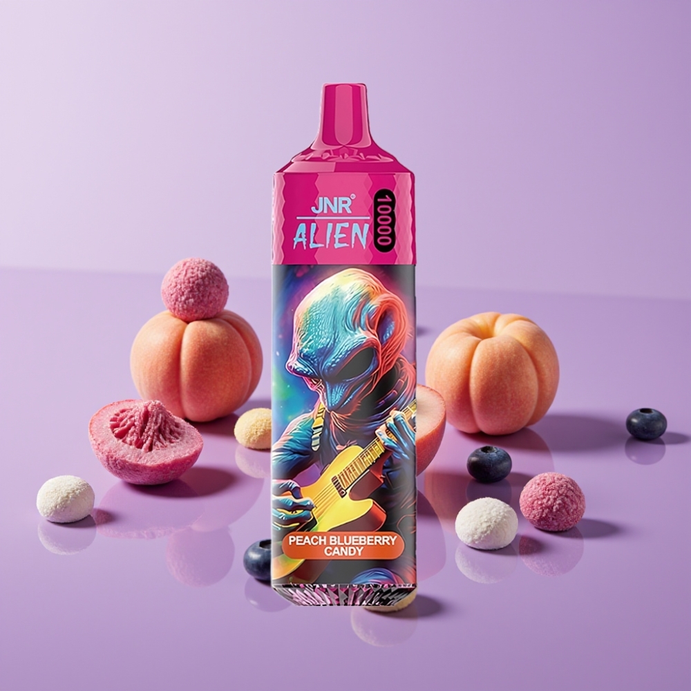 JNR Alien 10000 Puffs بخوخ وتوت أزرق حلوى - 850mAh، شحن Type-C، أضواء LED