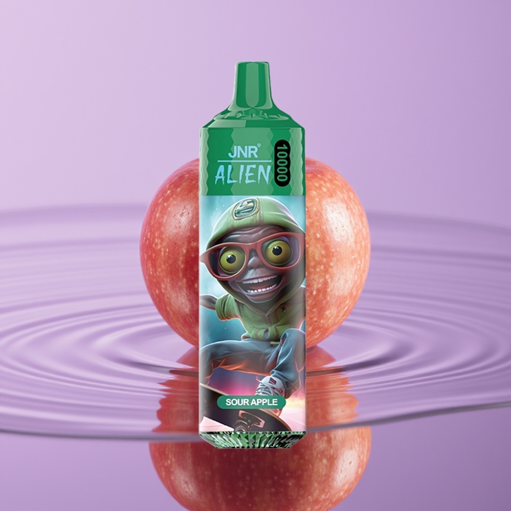 JNR Alien 10000 Puffs تفاح حامض - 850mAh، شحن سريع Type-C، أضواء LED
