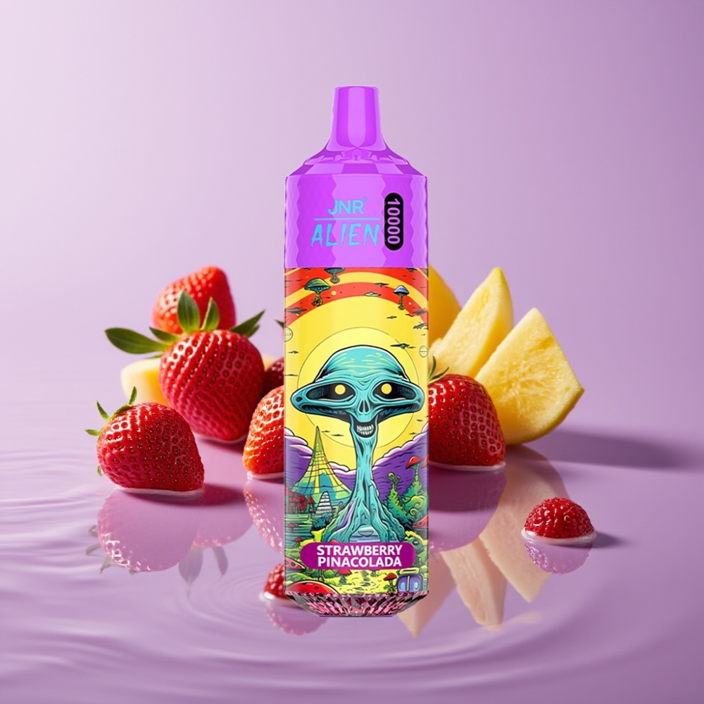 JNR Alien 10000 Puffs فيب قابل للتصريف بنكهة فراولة بينا كولادا - 850mAh، شحن Type-C، أضواء LED