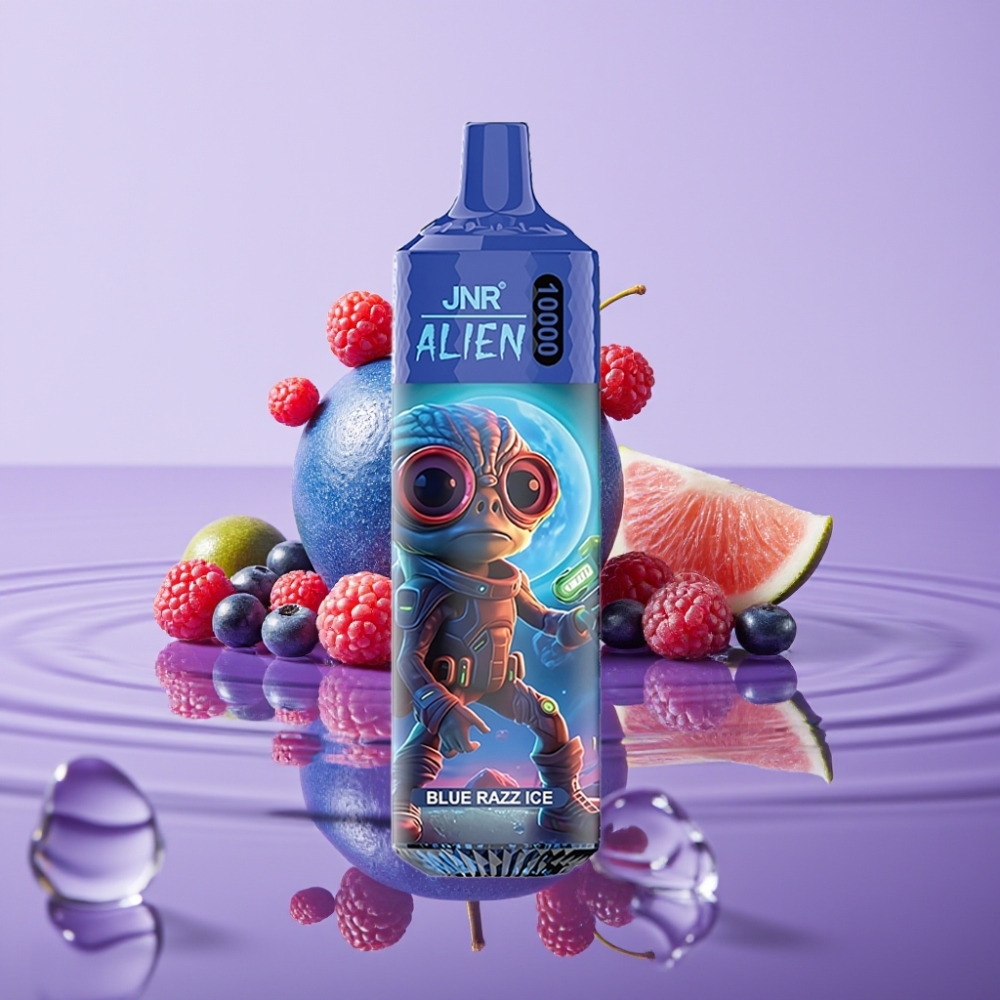 JNR Alien 10000 نفخة - توت أزرق مثلج، 850mAh، شحن Type-C، أضواء LED
