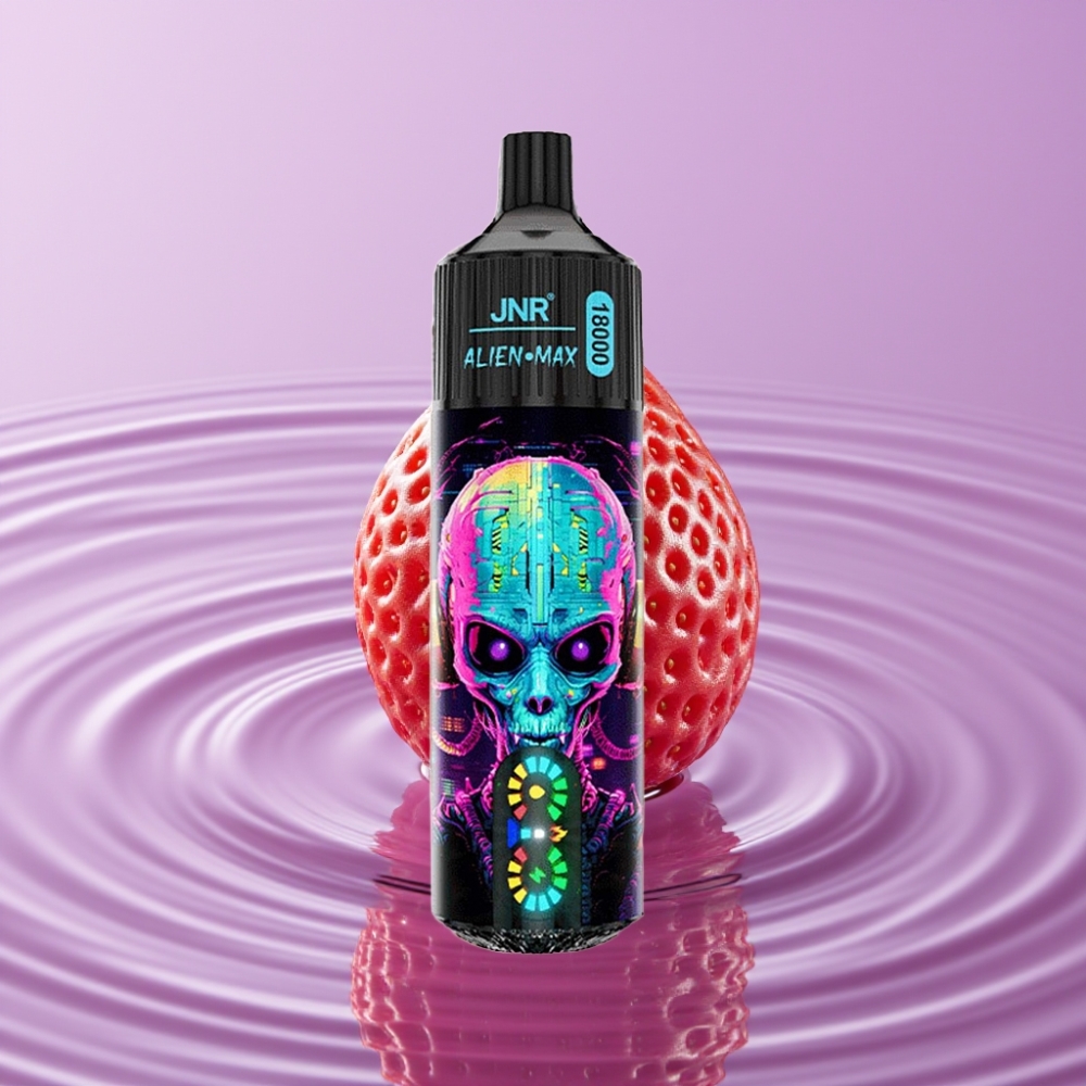 JNR Alien Max 18000 Puffs - شريط فراولة هبا بوبا، شاشة LED ذكية، 28مل سائل، 850mAh
