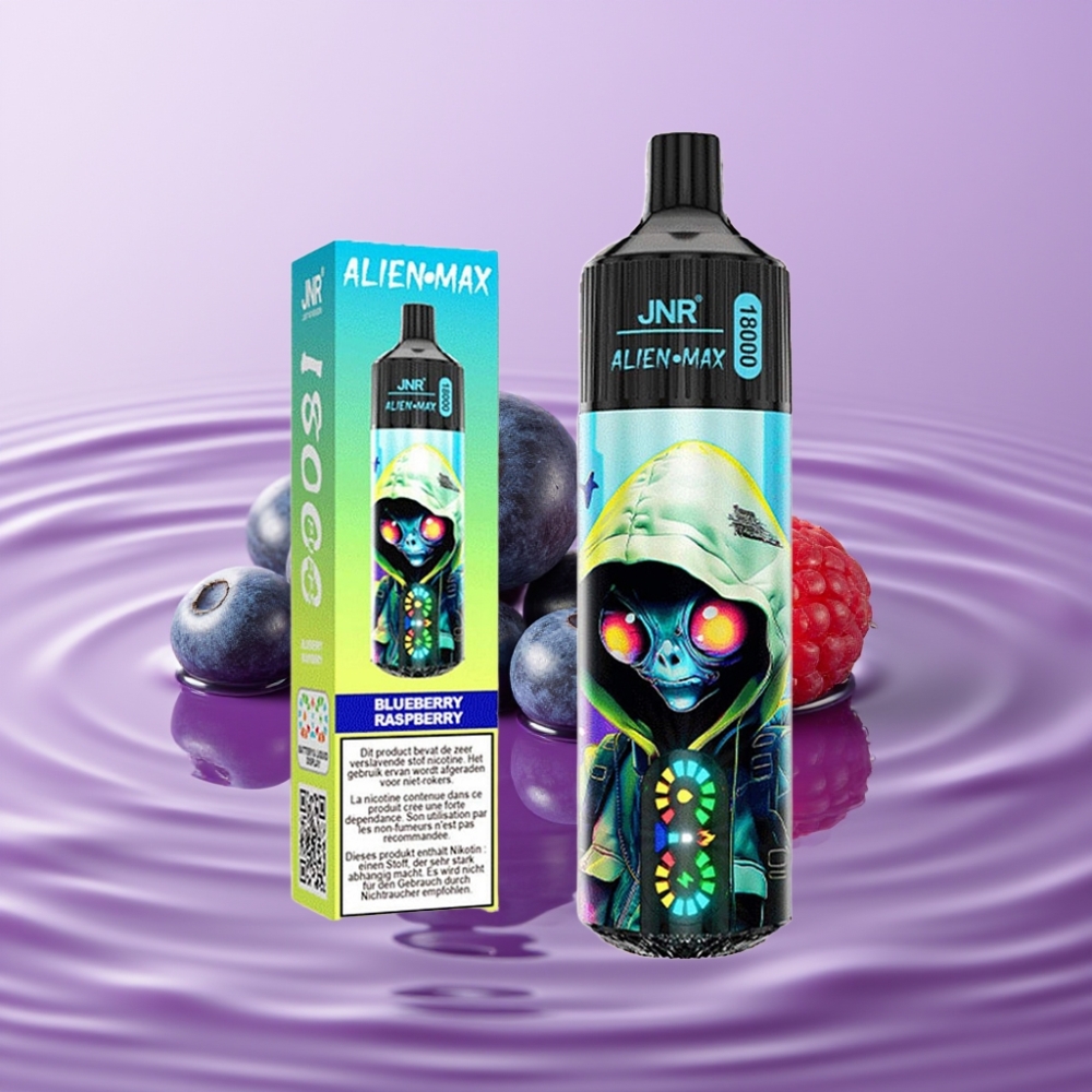 JNR Alien Max 18000 Puffs تبغ إلكتروني بنكهة التوت الأزرق والتوت الأحمر - شاشة LED، 20 نكهة، 850mAh