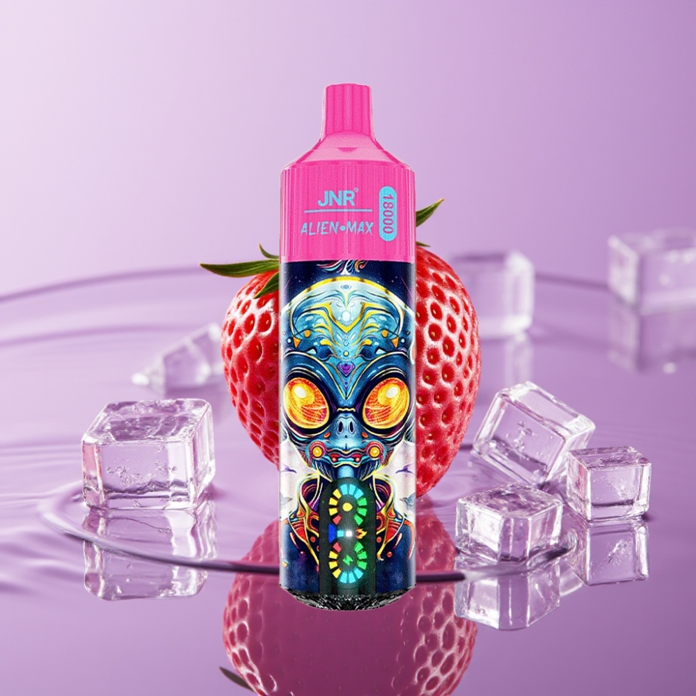 JNR Alien Max 18000 Puffs ستروبيري آيس - شاشة LED ذكية، 28مل سائل، شحن Type-C