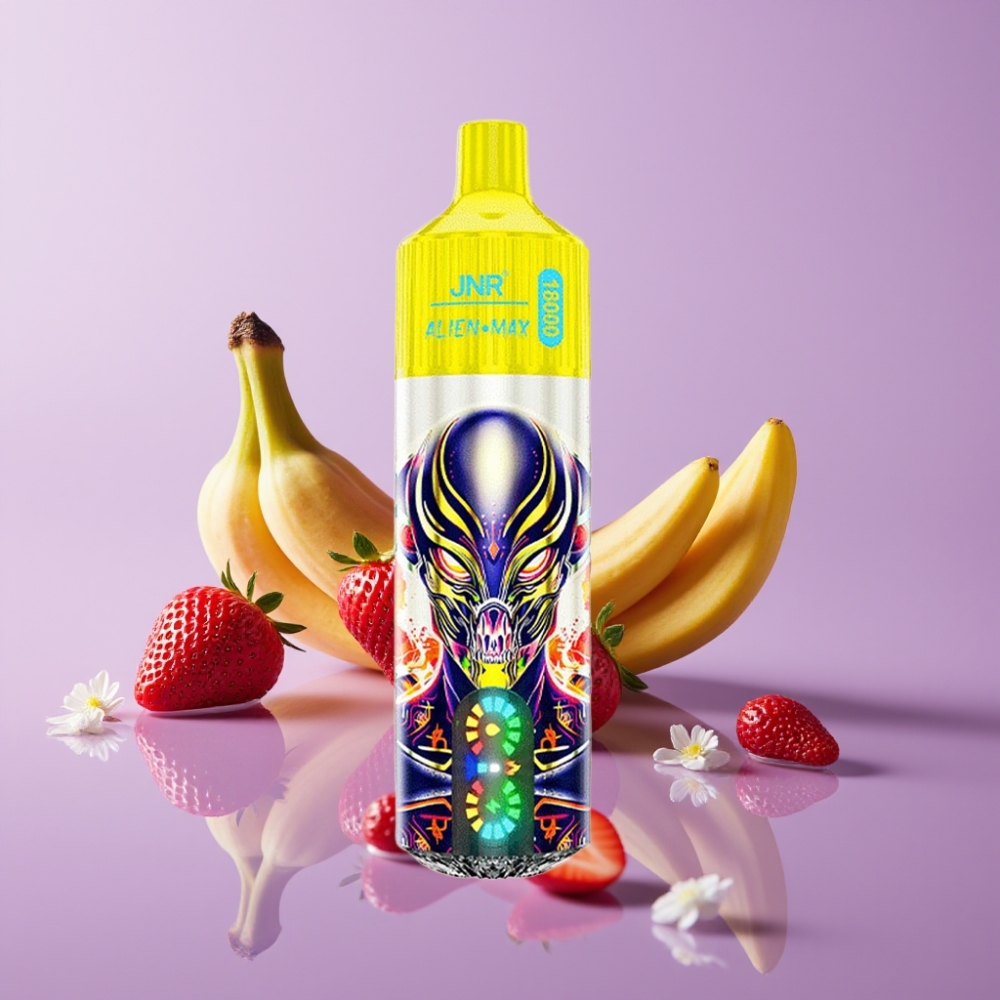 JNR Alien Max 18000 Puffs ستروبيري موز - شاشة LED ذكية، 850mAh، 28ml، شحن Type-C