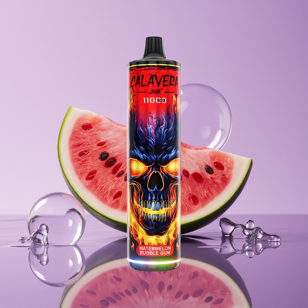 JNR Calavera 11000 نَفخة جهاز تبخير قابل للتصريف بنكهة بطيخ علكة فقاعية، 850 مللي أمبير، 21 مل، منفذ Type-C