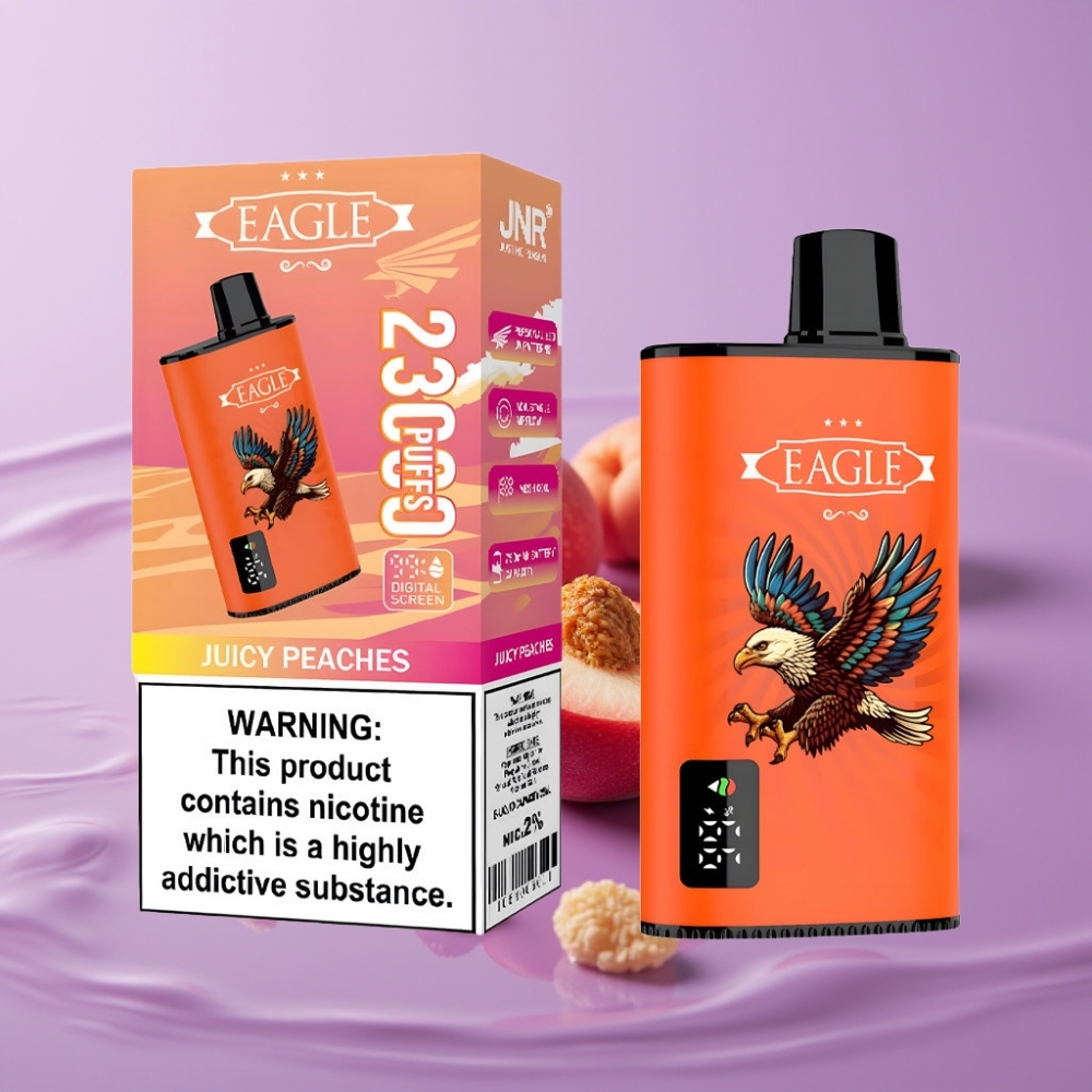 JNR EAGLE Smart 23000 Puffs شيشة إلكترونية - خوخ عصيري، شاشة رقمية، 750mAh، Type-C