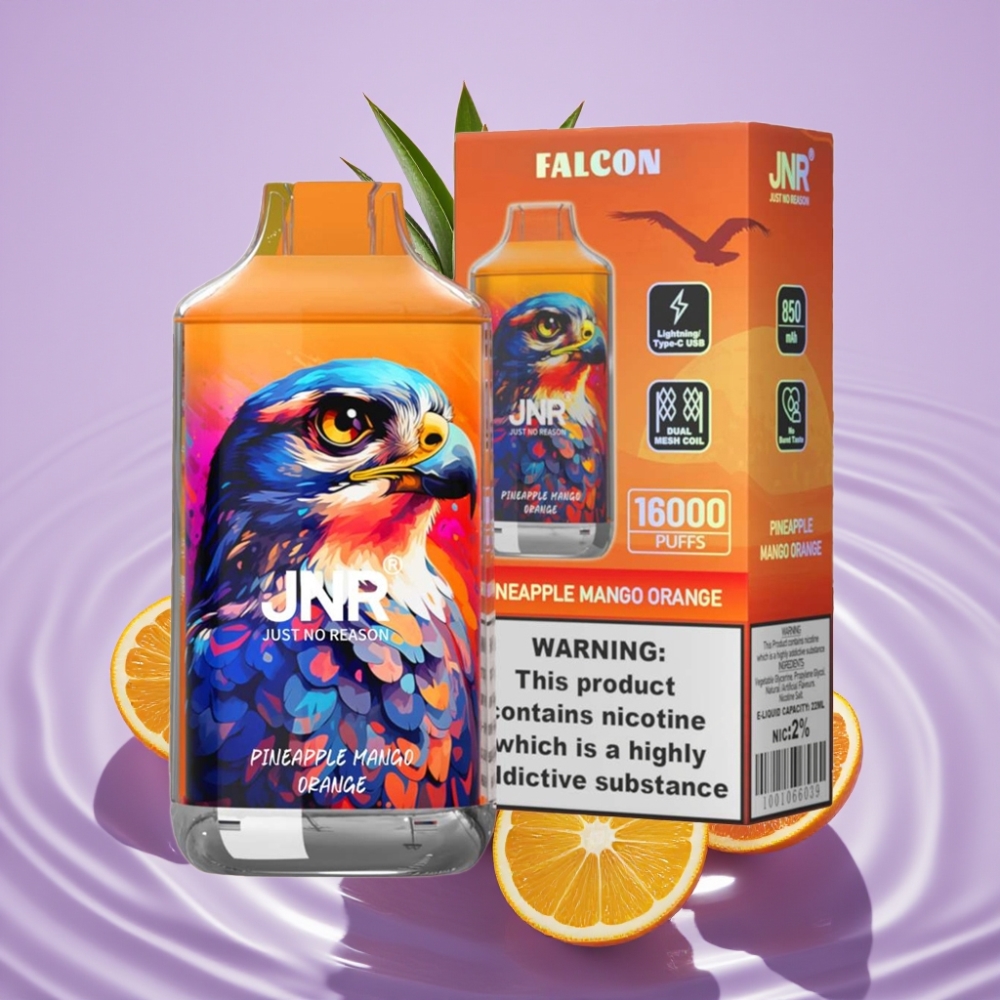 JNR Falcon 16000 Puffs أناناس مانجو برتقال - 850mAh، 22مل، شاشة LED