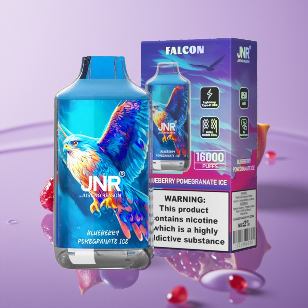 JNR Falcon 16000 Puffs توت بري ورمان مثلج - 850mAh، 22مل، شاشة LED