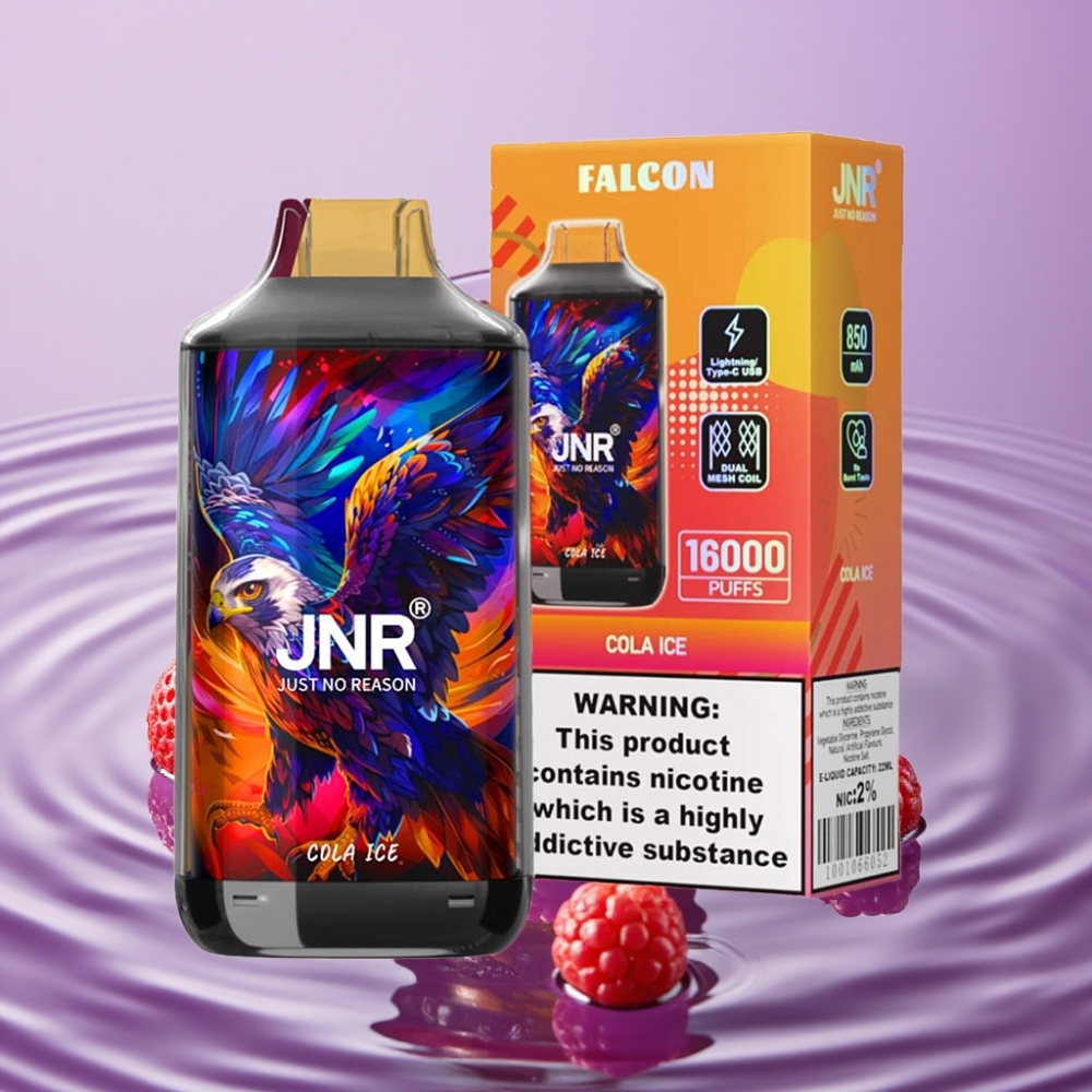 JNR Falcon 16000 Puffs كولا آيس - 850 مللي أمبير، 22 مل، شاشة LED ذكية