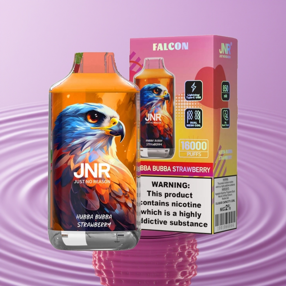JNR Falcon 16000 Puffs هبة بوبا فراولة - 850mAh، 22مل، شاشة LED