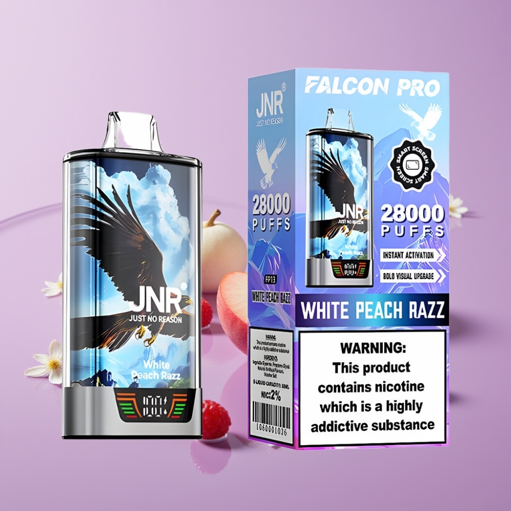 JNR Falcon Pro 28000 المبخرة الإلكترونية - خوخ أبيض وراز - 30مل/950مللي أمبير/5 نيكوتين