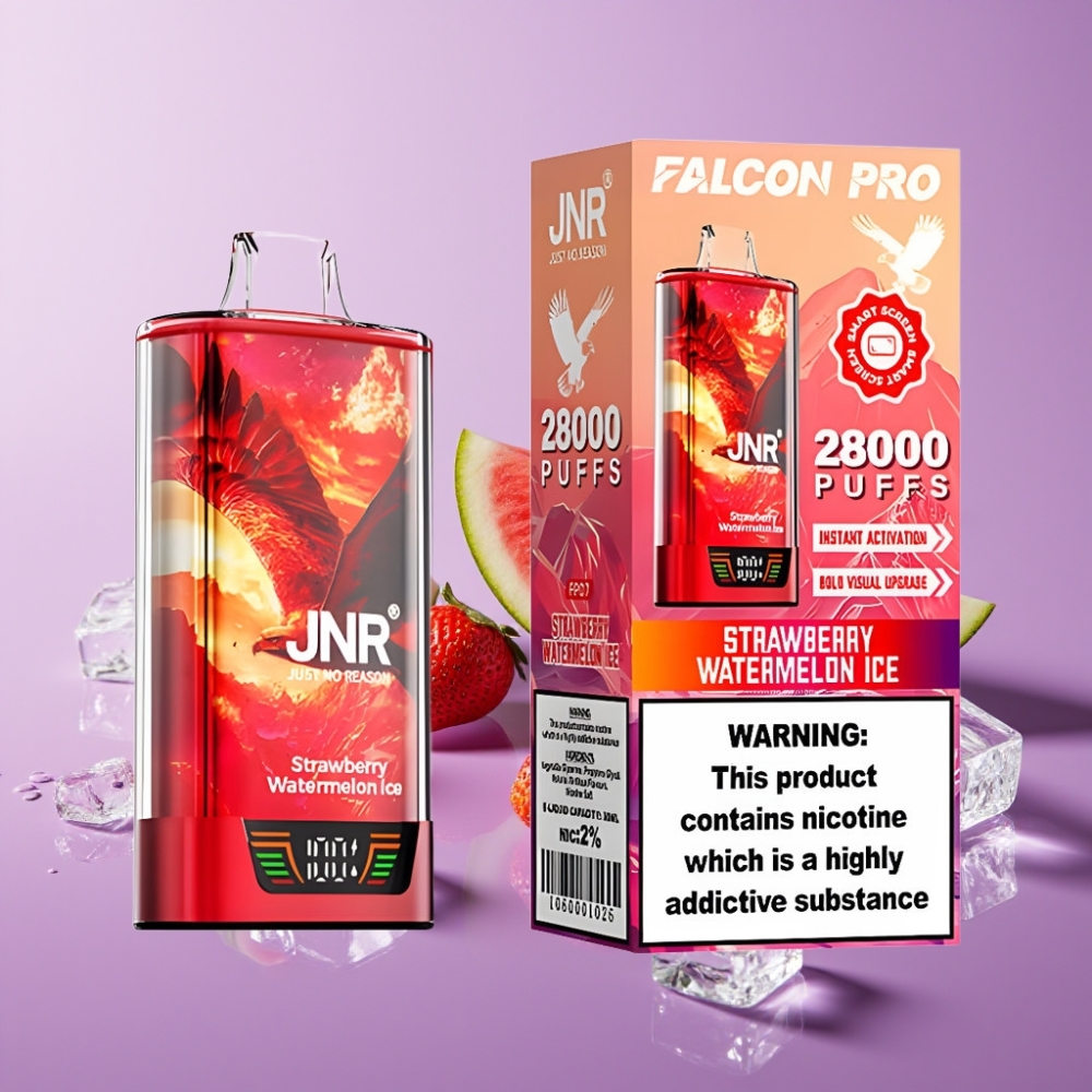 JNR Falcon Pro 28000 سجارة إلكترونية ذات استخدام لمرة واحدة - فراولة بطيخ مثلج، 30مل، 28000 نفخة، 5 نيكوتين