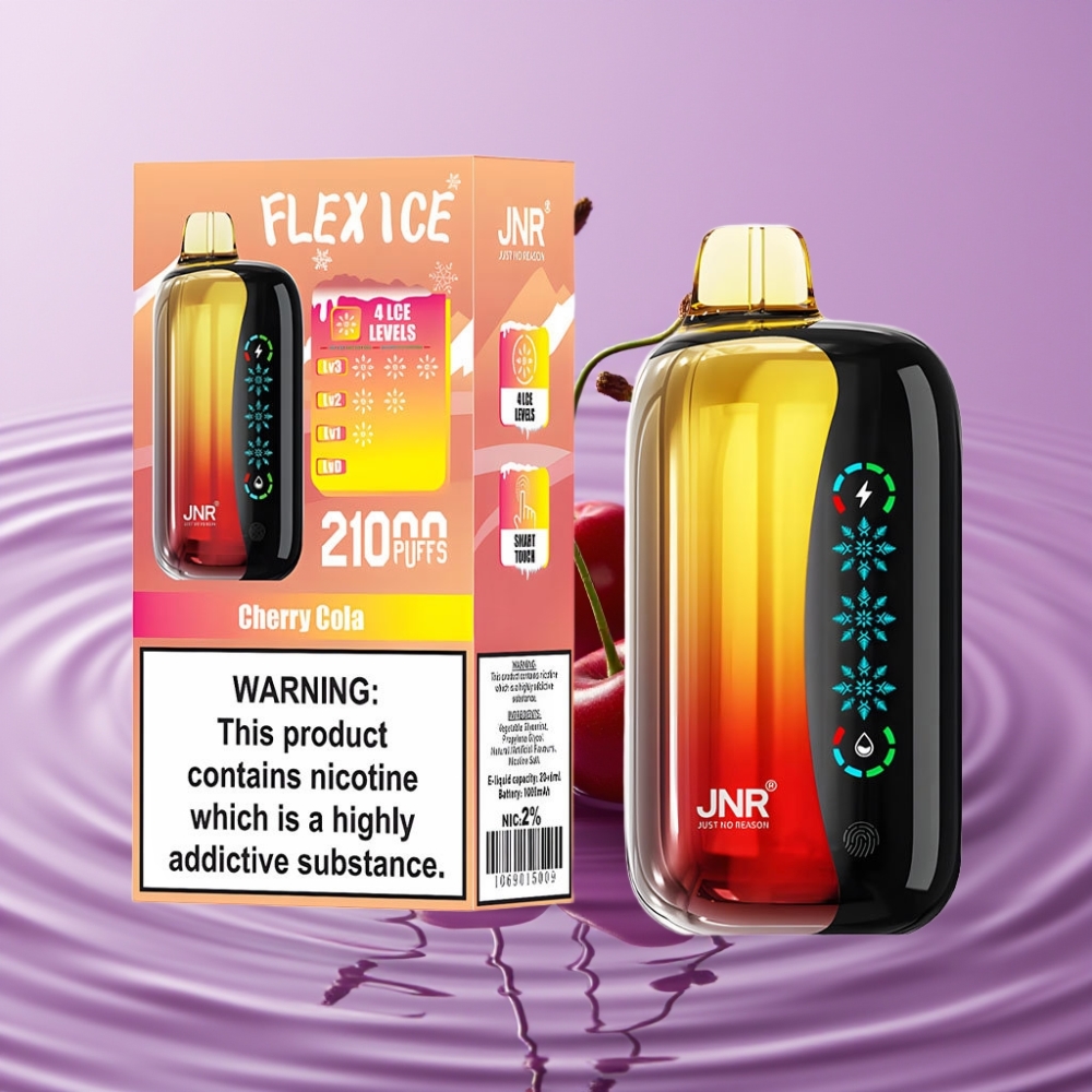 JNR Flex Ice 21000 Puffs جهاز تبخير لمرة واحدة بنكهة كولا الكرز، 26مل، شاشة لمس، شحن Type-C