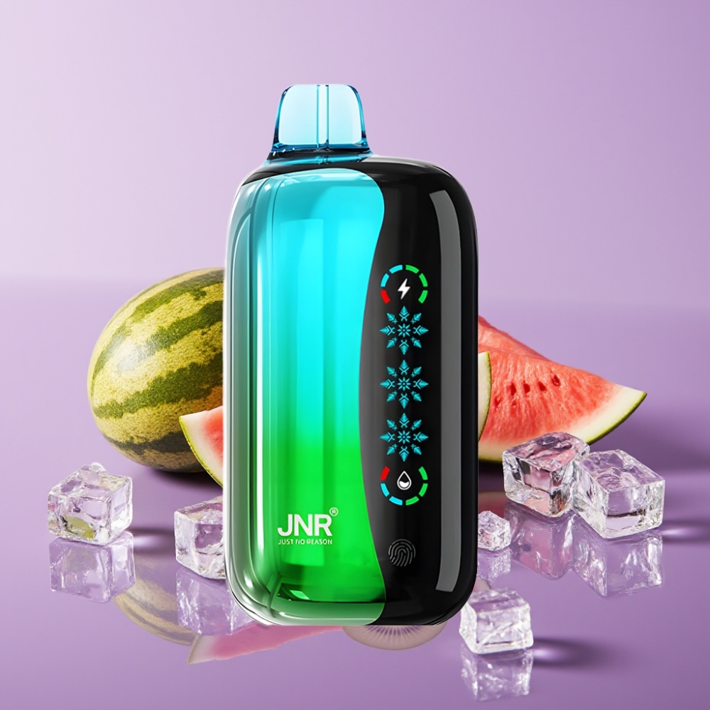 JNR Flex Ice 21000 نَفثات سيجارة إلكترونية قابلة للتخلص منها بنكهة الكيوي والبطيخ المثلج - 26مل، شاشة لمس، شحن Type-C