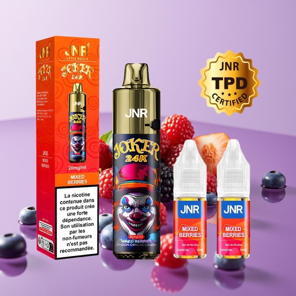 JNR Joker 24000 Puffs للتبخير الفوري - 2+10مل، بطارية 800 مللي أمبير، توت مشكل