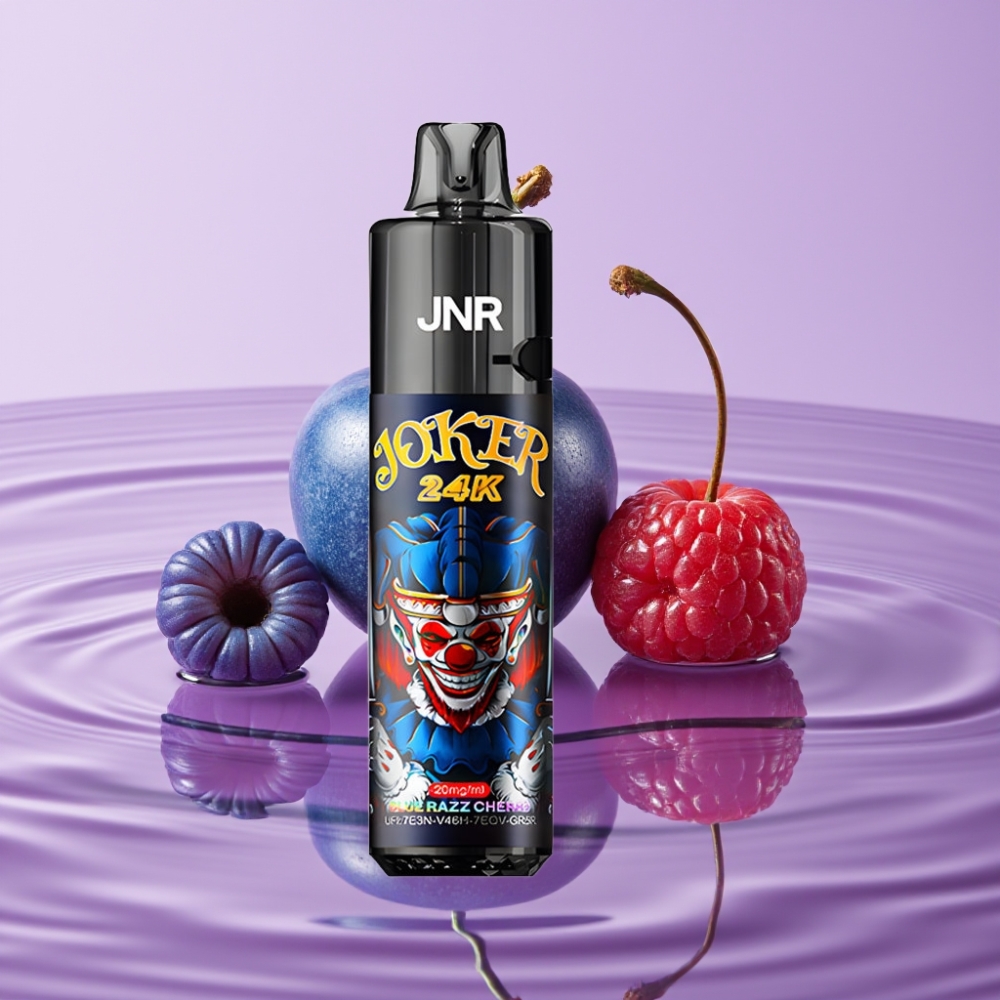 JNR Joker 24K Puffs Disposable Vape - بلو راز تشيري، 2 نيكوتين، 800mAh، شحن Type-C