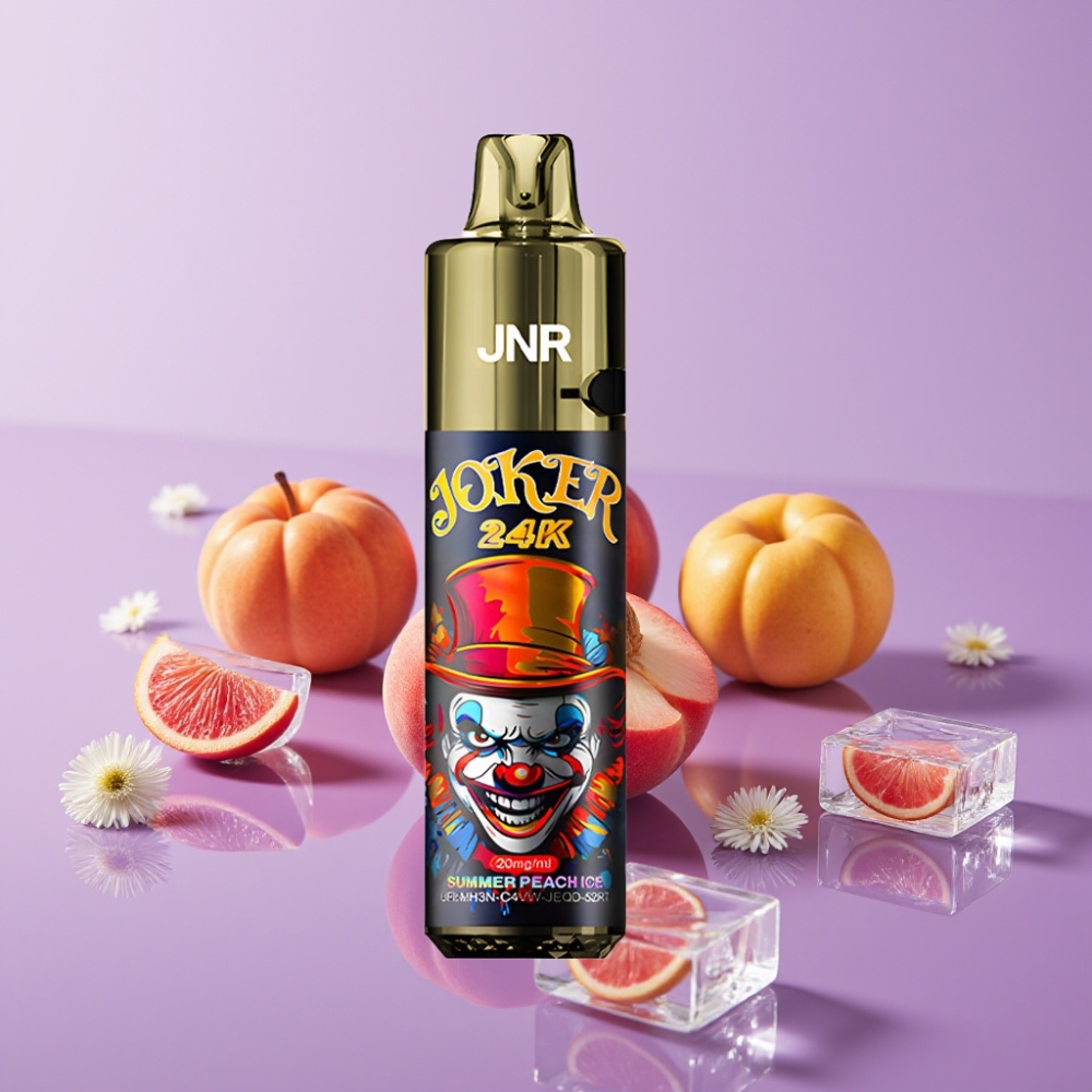 JNR Joker 24K Puffs Disposable Vape - خوخ صيفي مثلج، 24000 نفخة، 2 نيكوتين، شحن Type-C