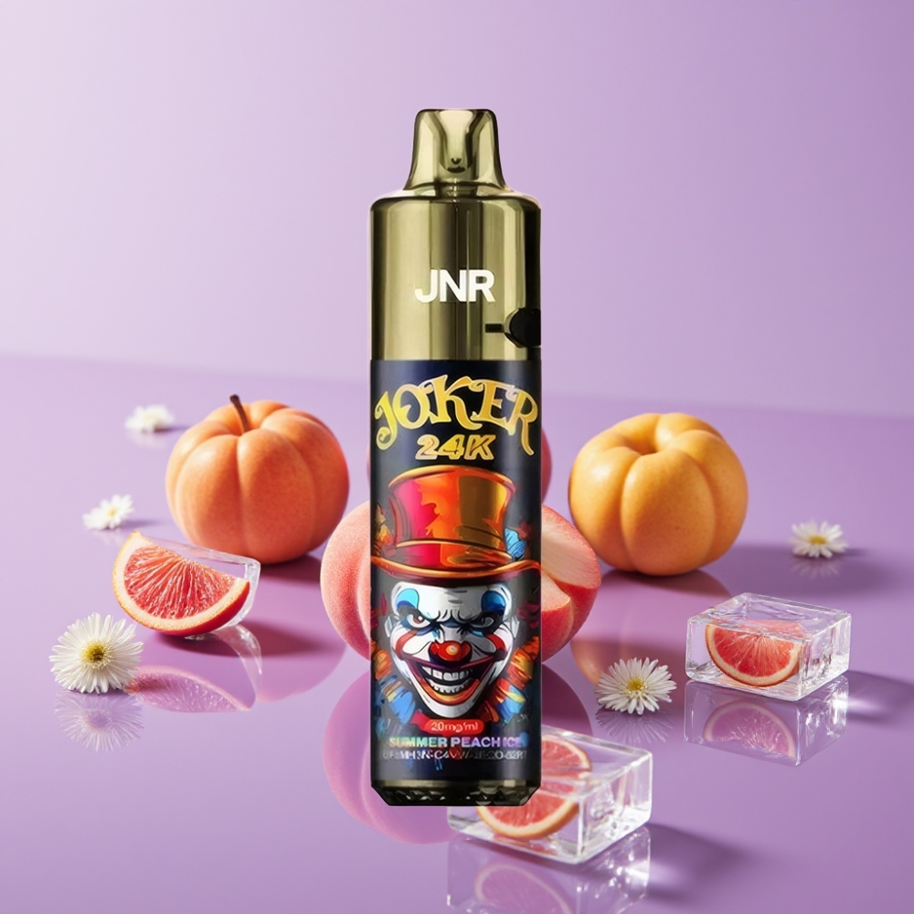 JNR Joker 24K Puffs Disposable Vape - خوخ صيفي مثلج، 24000 نفخة، 2 نيكوتين، شحن Type-C