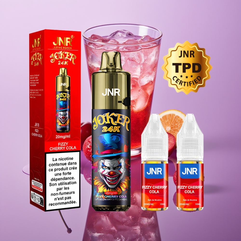 JNR Joker 24K Puffs Disposable Vape - كرز كولا فوار - 24000 نَفخة، 2+10 مل، بطارية 800 مللي أمبير
