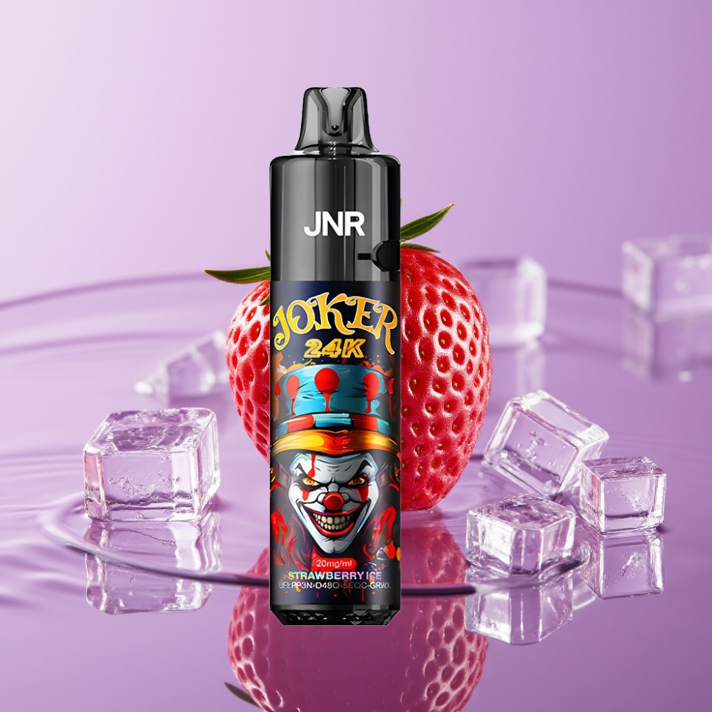 JNR Joker 24K Puffs Disposable Vape فراولة آيس - 2+10مل حشوة، بطارية 800 مللي أمبير، شحن Type-C