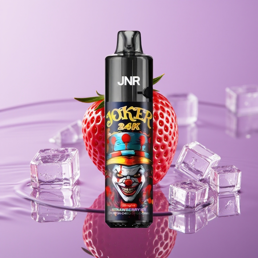 JNR Joker 24K Puffs Disposable Vape فراولة آيس - 2+10مل حشوة، بطارية 800 مللي أمبير، شحن Type-C