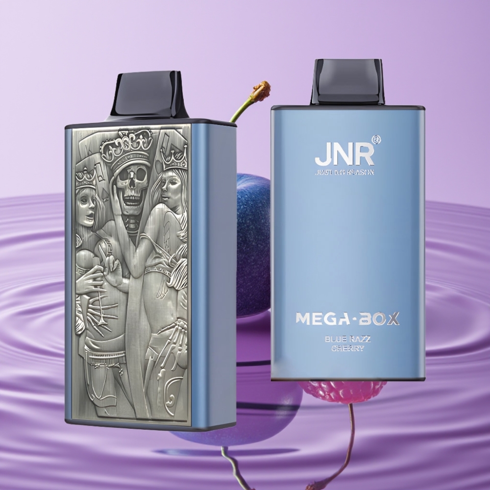 JNR Mega Box 25000 نفخة تبخير يستعمل لمرة واحدة بنكهة التوت الأزرق والكرز - 30مل، 850ملي أمبير، شحن نوع سي