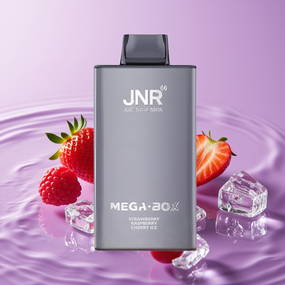 JNR Mega Box 25000 نَفخة جهاز تبخير قابل للاستعمال مرة واحدة بنكهة الفراولة والتوت والكرز المثلج - 30مل سعة