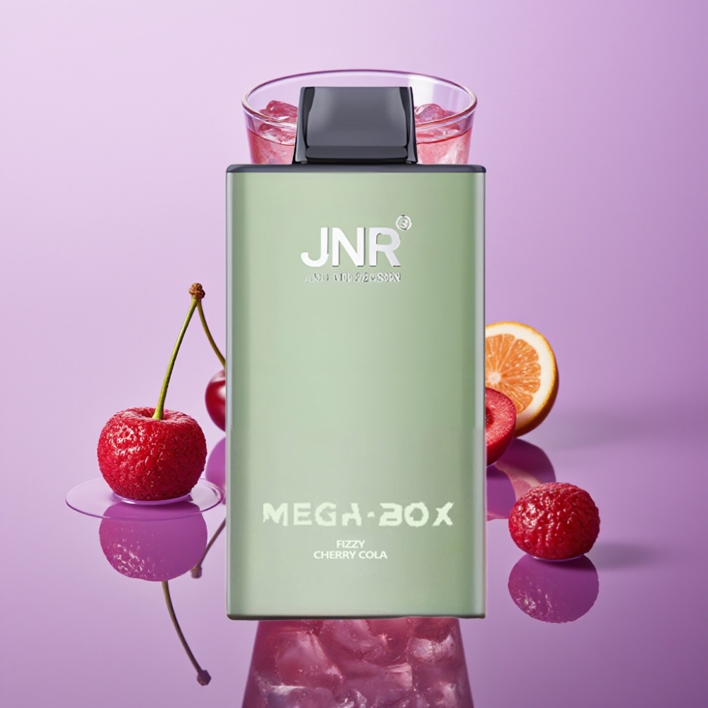 JNR Mega Box 25000 نَفخة فيب قابل للتصريف - كرز كولا غازي، 30مل سعة، شحن سريع Type-C