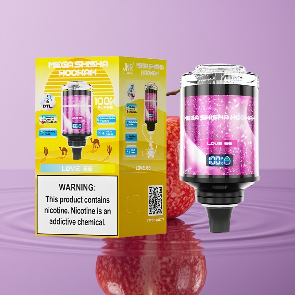 JNR Mega Shisha Hookah 100K توافق سطح المكتب نكهة حب 66 - 100000 نفخة، 60مل، شاشة ذكية