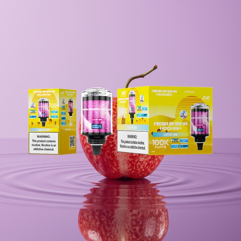 JNR Mega Shisha Hookah 100K توافق سطح المكتب نكهة حب 66 - 100000 نفخة، 60مل، شاشة ذكية