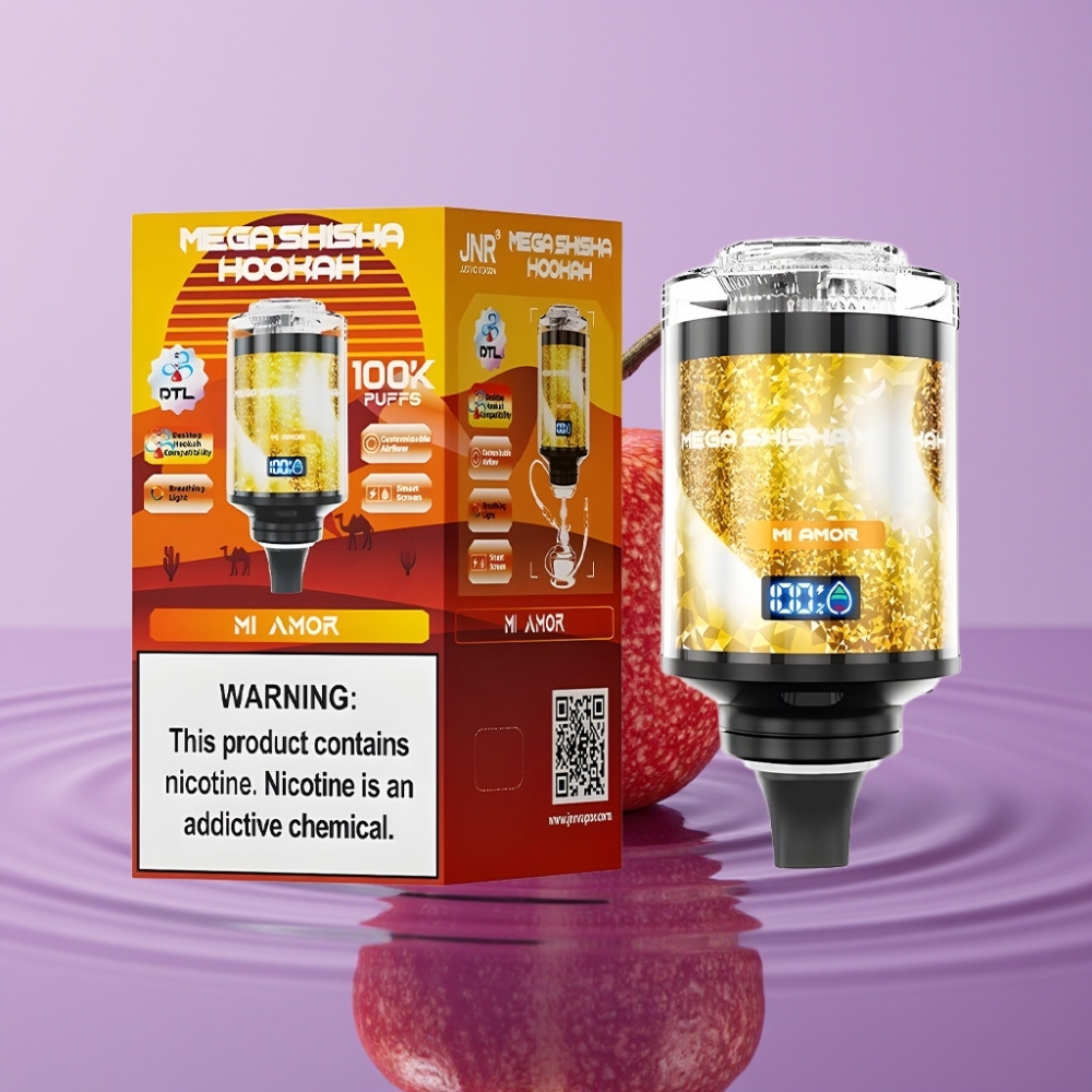 JNR Mega Shisha Hookah 100K نفخة، بطارية 2200mAh، شاشة ذكية