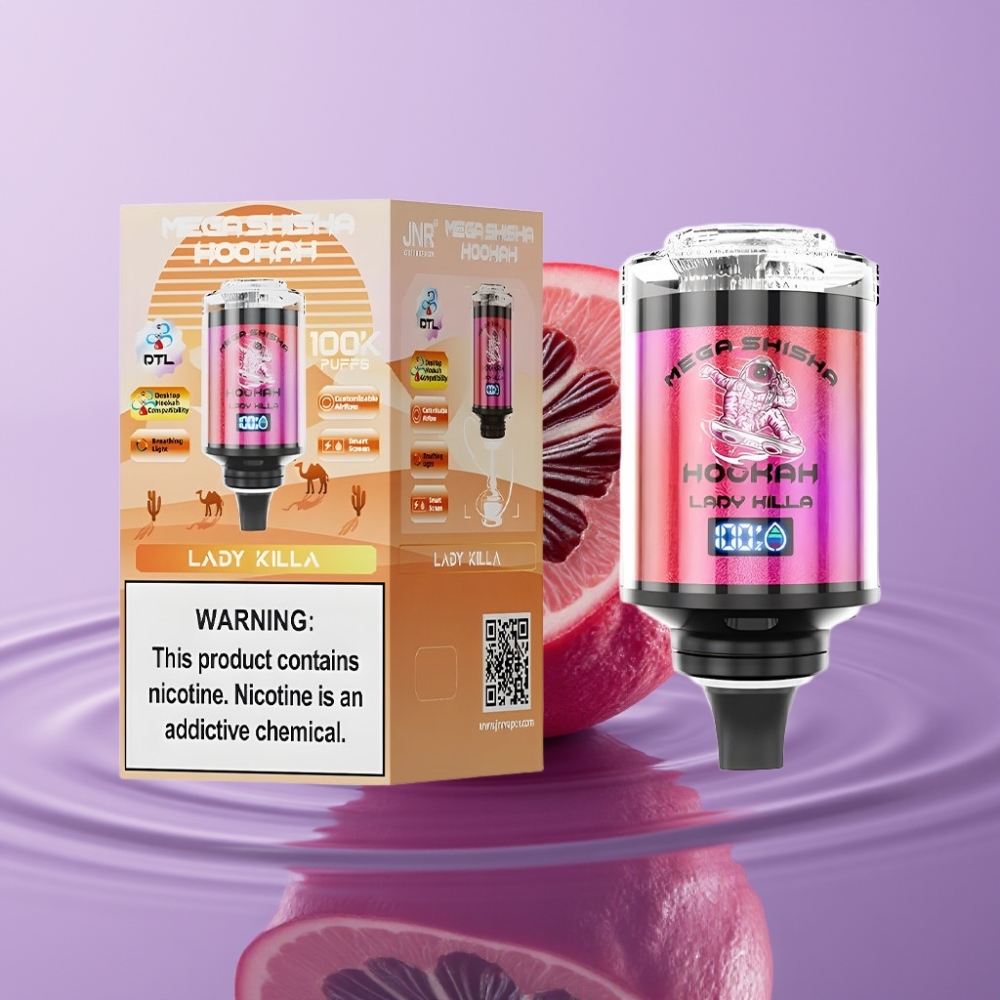 JNR Mega Shisha Hookah 100K نَفث، 60مل سعة، شاشة ذكية