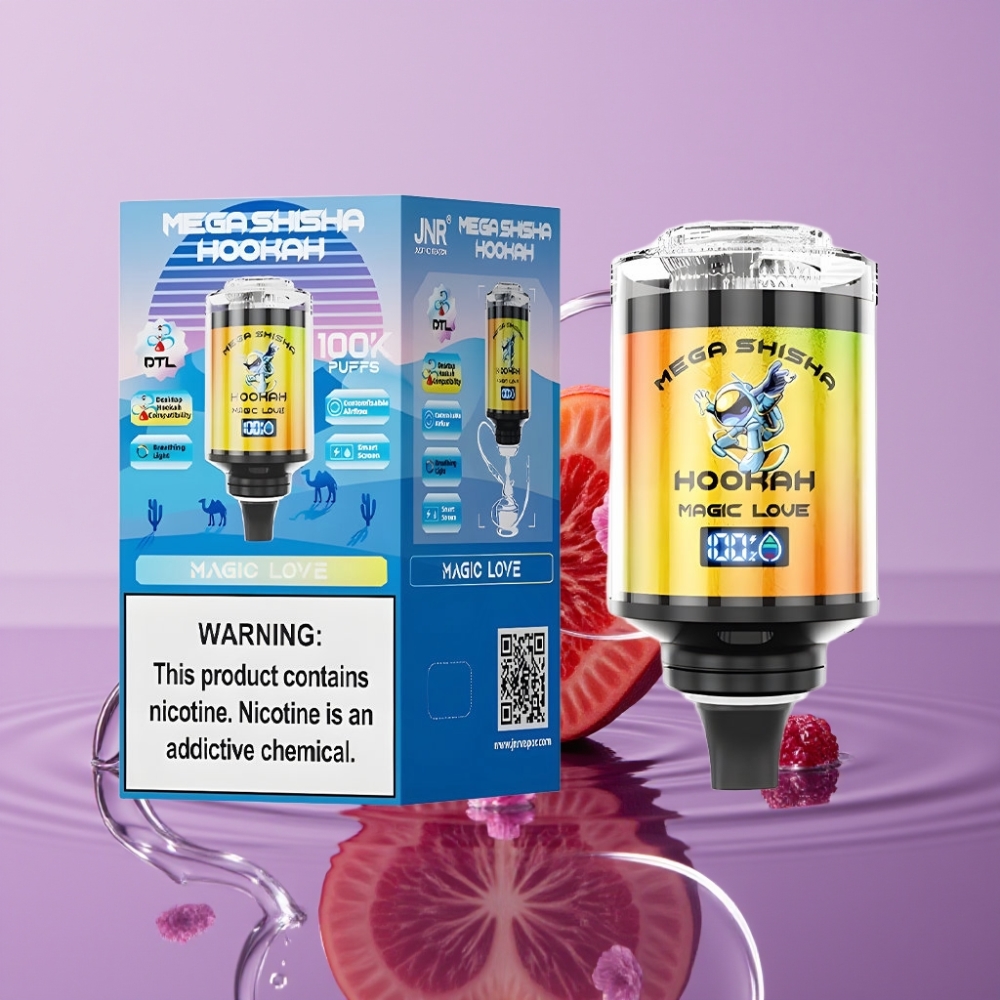 JNR Mega Shisha Hookah 100K نَفَث، 60مل سعة، شاشة ذكية، نكهة ماجيك لاف