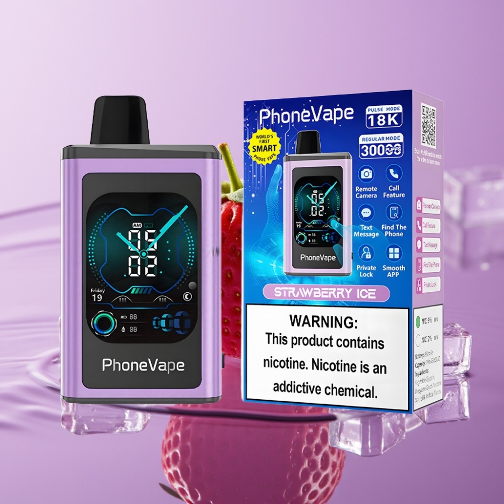 JNR PhoneVape 30000 نفث ستروبيري آيس - بطارية 850mAh، شاشة كاملة، تحكم بالتطبيق