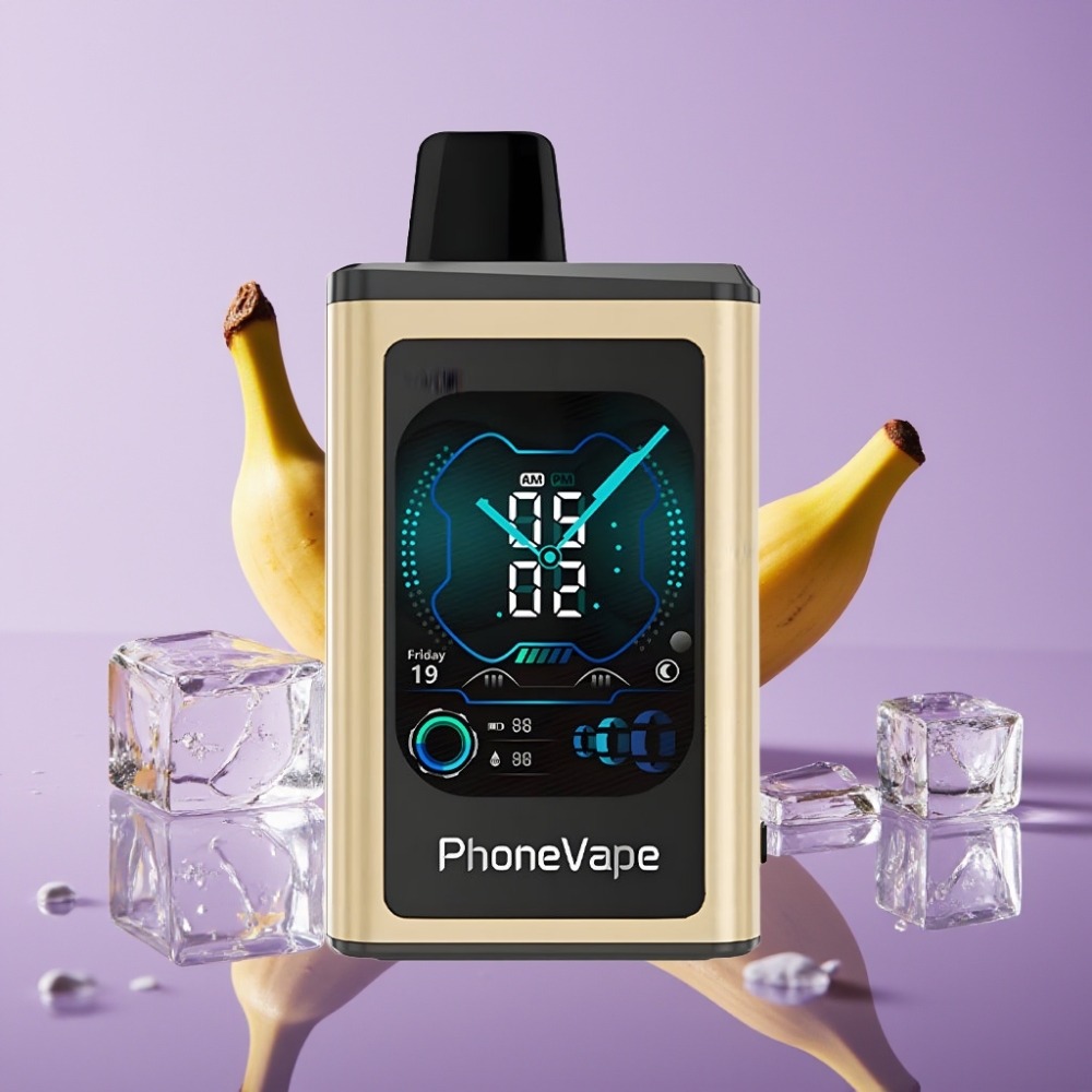 JNR PhoneVape 30000 نفخة جهاز تبخير قابل للاستخدام مرة واحدة بنكهة آيس موز - 850mAh، شاشة كاملة، 2،5