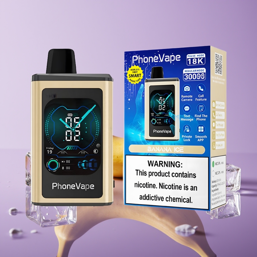 JNR PhoneVape 30000 نفخة جهاز تبخير قابل للاستخدام مرة واحدة بنكهة آيس موز - 850mAh، شاشة كاملة، 2،5