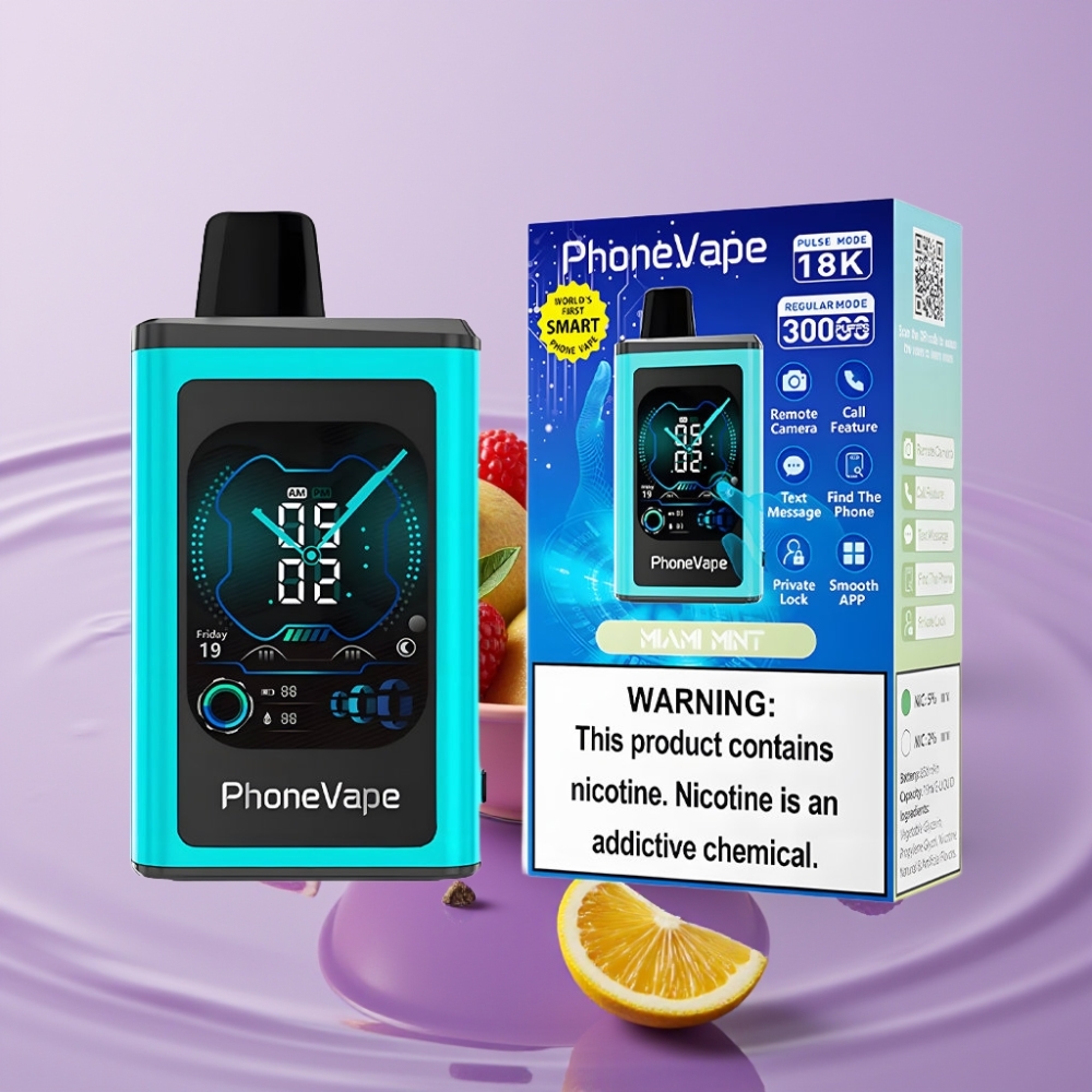 JNR PhoneVape 30000 نفخة سيجارة إلكترونية شحن بـ Type-C تحكم بالتطبيق نكهة ميامي منت